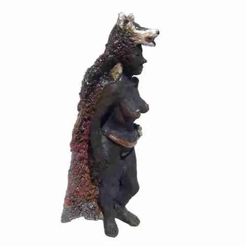 A raku fired huntress sculpture by Emma Plunkett
