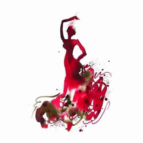 red flamenco watercolour painting by Emma Plunkett art