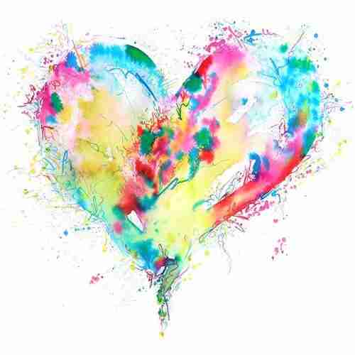 colourful love heart watercolour painting by Emma Plunkett
