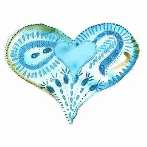Complex blue watercolour love heart painting