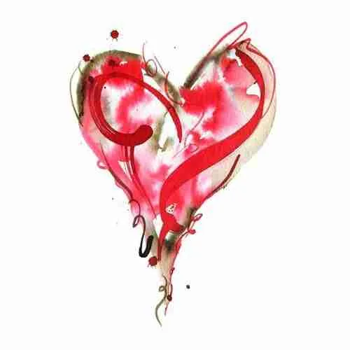 Red watercolour love heart painting