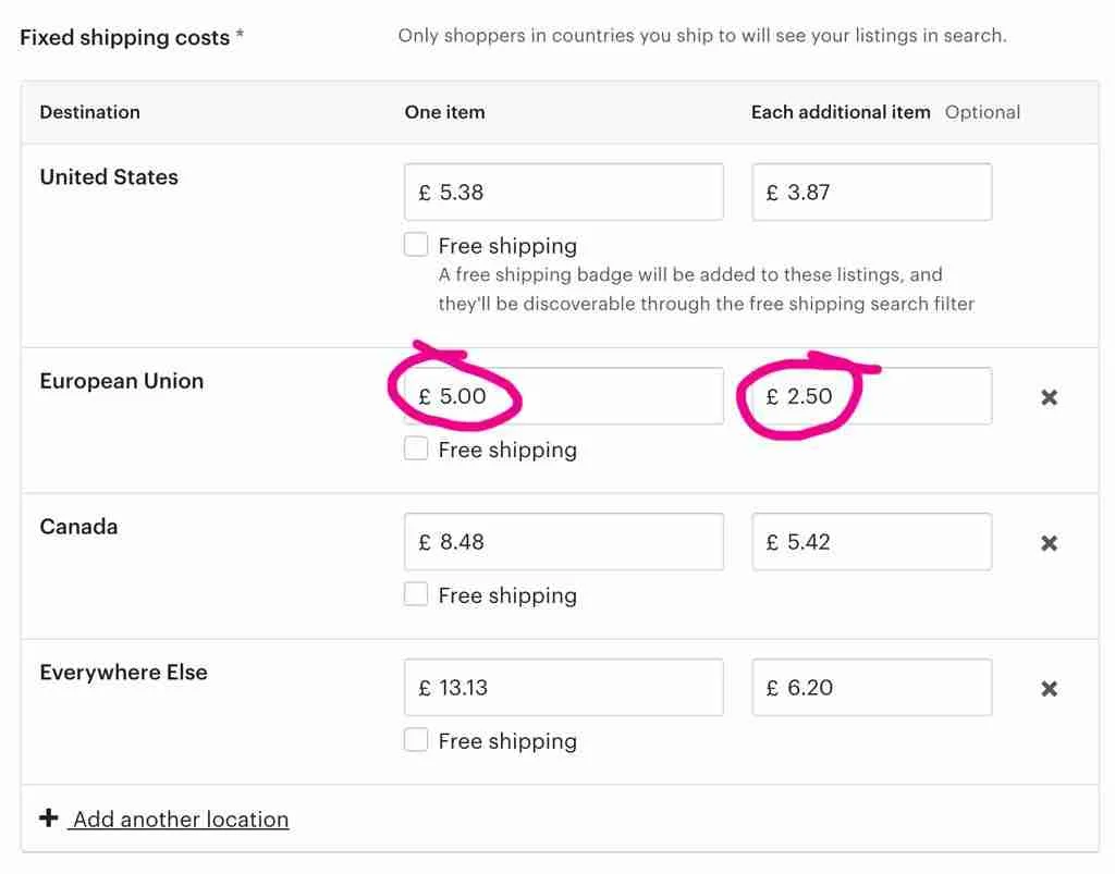 printful-EU shipping prices