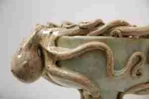 Stoneware raised octopus bowl by Emma Plunkett art