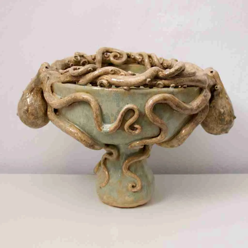 Stoneware raised octopus bowl by Emma Plunkett art