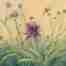 oil painting of purple thistles with a yellow sky