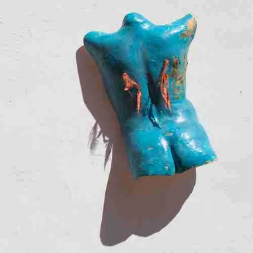 stoneware garden sculpture - blue back nude