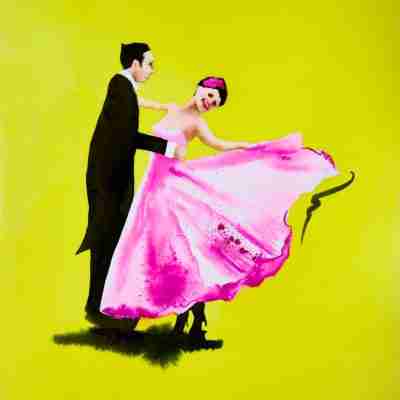 Vintage ballroom dancers painted in watercolour