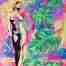 painting of a beautiful female nude with monstera leaves
