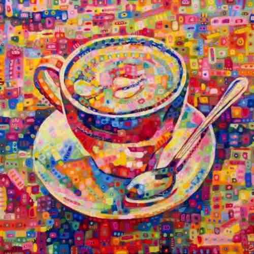 pixelated coffee, multi coloured coffee painting