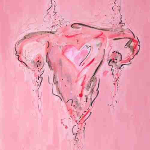 large pink painting of a uterus