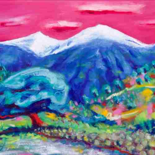 An oil painting of Sierra Nevada mountains, Spain