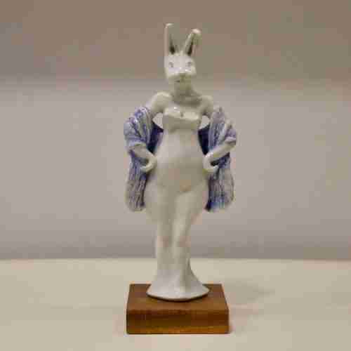 a porcelain rabbit sculpture, modelled by hand