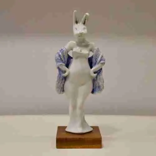 a porcelain rabbit sculpture, modelled by hand