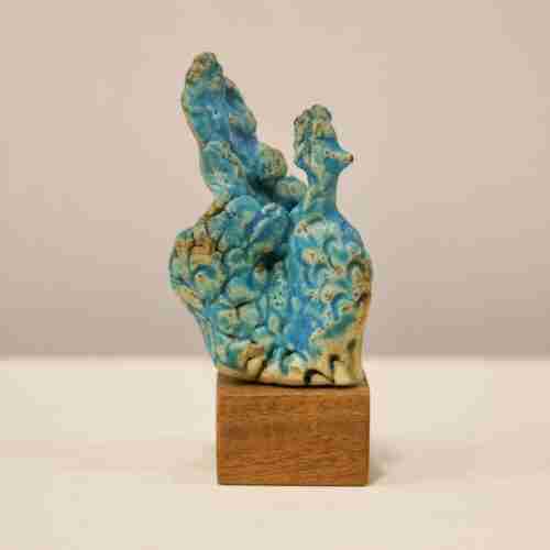 blue stoneware bird sculpture