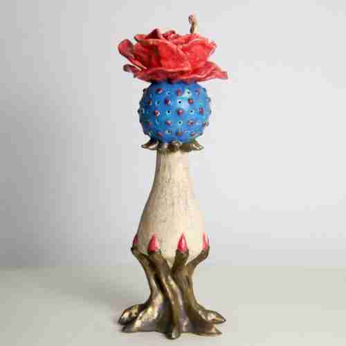 surreal rose ceramic sculpture made with stoneware clay