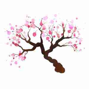 Watercolour almond tree with pink and splashy blossom