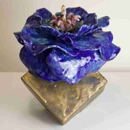 stoneware blue ceramic flower sculpture