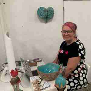 VJ Miss Plunkett with her sculptures