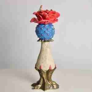 Stoneware surreal sculpture with rose and Goddess