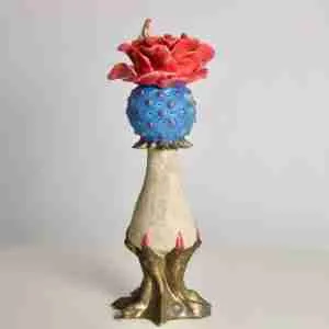 Stoneware surreal sculpture with rose and Goddess