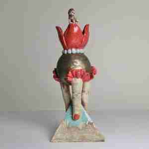 Stoneware surreal sculpture with tulip and frills