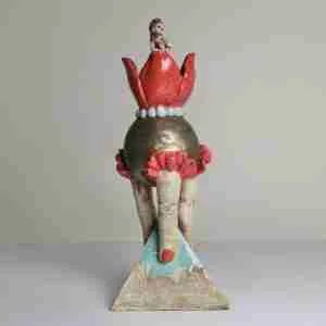 Stoneware surreal sculpture with tulip and frills