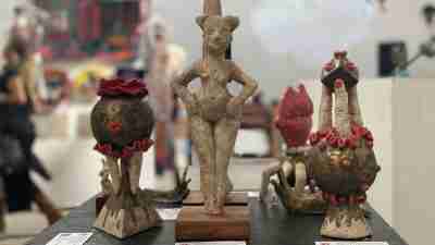 stoneware goddess sculpture