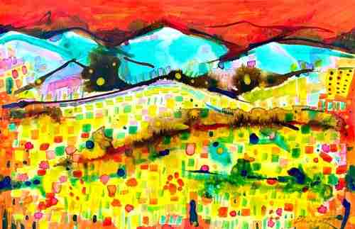 colourful mountain painting