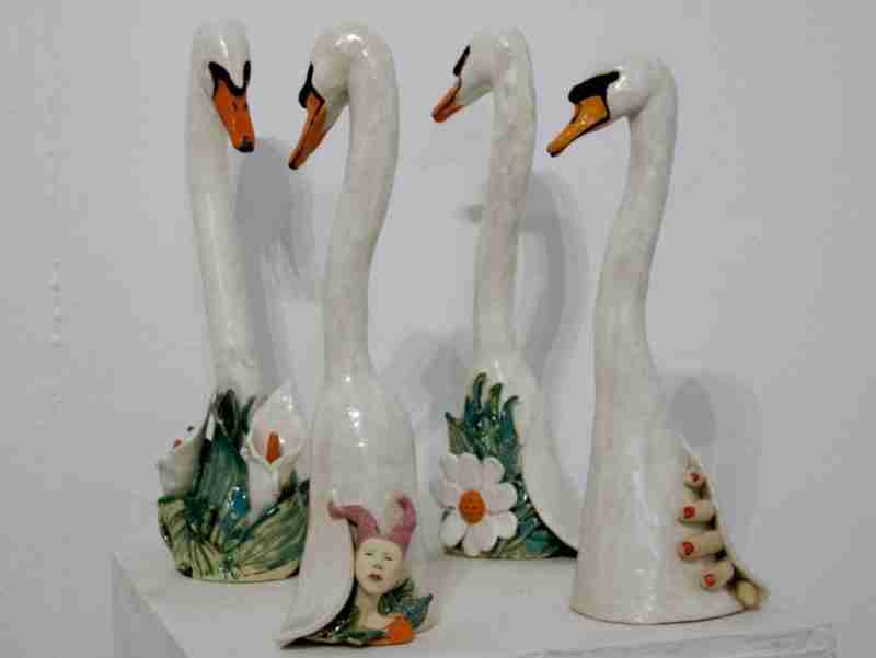group of art swans