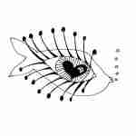 patchwork tattoo ideas, eye and funky fish design