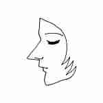 whimsical line drawing tattoo design of a peaceful face