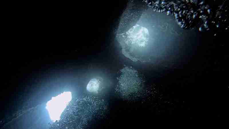 sky lights in an underwater cave