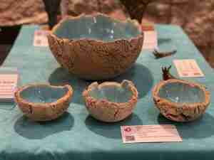 Cracked Earth bowls, with turquoise glaze