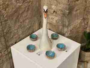 Stoneware swan sculpture by Emma Plunkett
