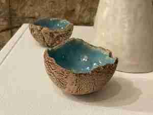Cracked Earth bowls, with turquoise glaze