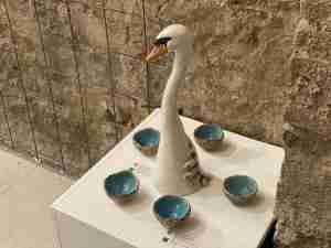 Stoneware swan sculpture by Emma Plunkett