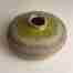 stoneware orifice bowl with hand made glazes - pink lips and chartreuse green spray