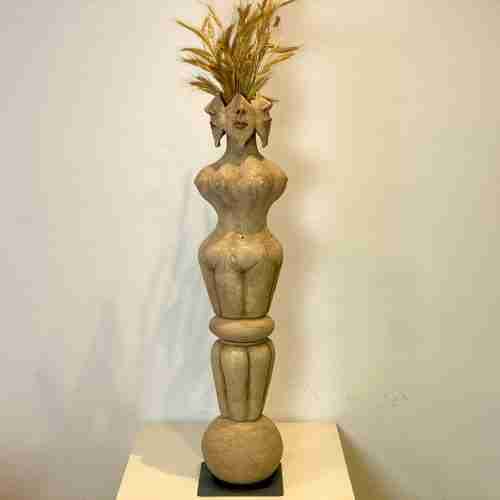 stoneware ceramic guardian sculpture with wheat