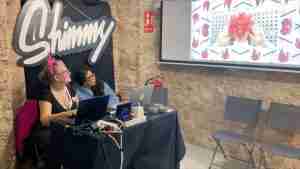 Miss Plunkett VJing at The Shimmy gallery, Barcelona