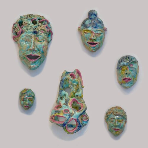 garden stoneware sculptural faces